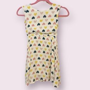 Mabel + Honey Open Hearts Woven Dress Sleeveless Cream & Pastel Girl’s Size 7